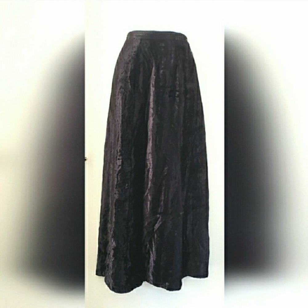 Vintage 90s April Cornell Long Skirt Black Velvet Size Small Button Slit CL1